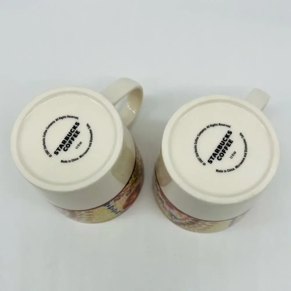 Starbucks 2007 Set of 2 Strawberry Paisley Floral Coffee Cup Mugs NWOT